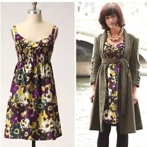 Anthropologie Purple and Yellow Floral Dress